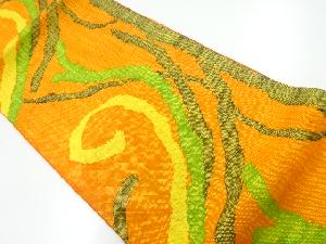 手織り真綿紬唐草模様織出し名古屋帯